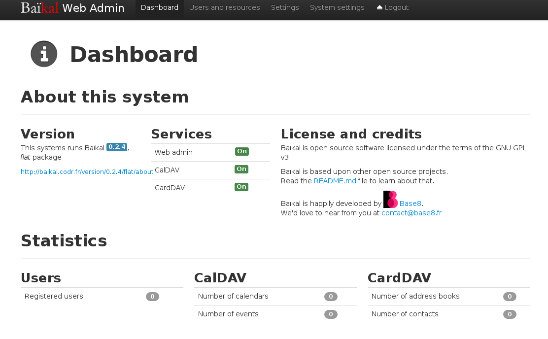 Baikal Dashboard